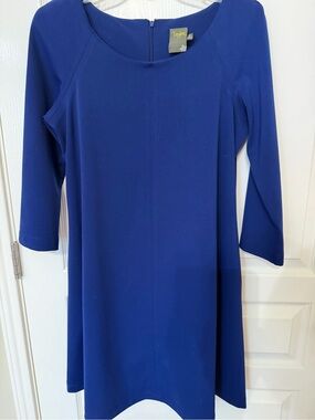 Taylor Royal Blue Midi A-Line Dress with Three-Quarter Sleeves
